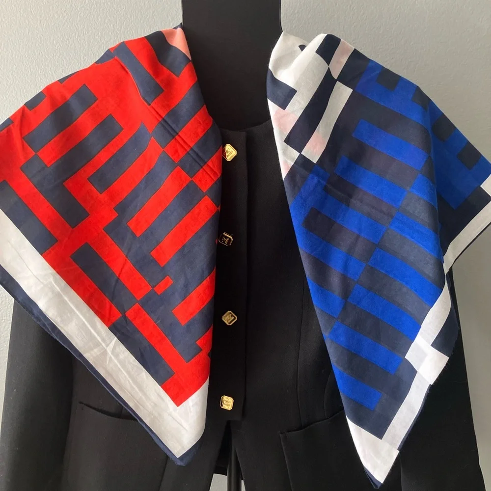 100% Cotton Lacoste Beautiful Multicolor Modern Geometric Scarf